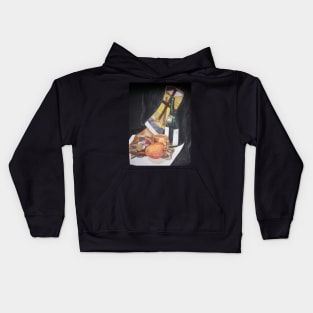 Still Life With Fruit & Wine Bottle Kids Hoodie